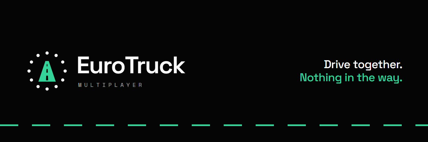 EuroTruck Multiplayer banner with the logo and the line Drive together. Nothing in the way.